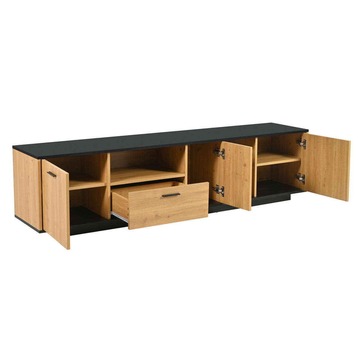 TV stolek 180/37/45 cm černá a dekor dřeva z MDF s LED osvětlením - černá, kompozitní dřevo (180/45/37cm) - OKWISH