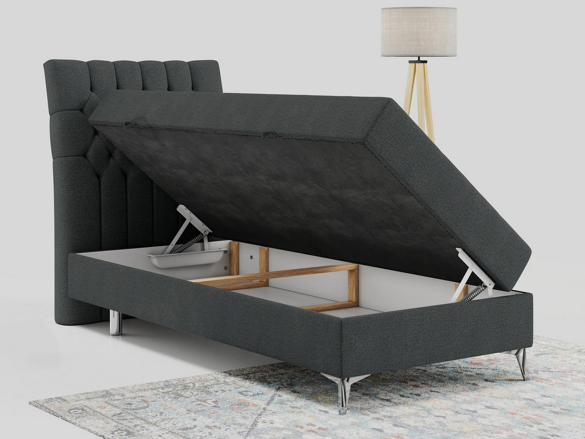 BOXBETT MILEN 90/200 Dunkelgrau Struktur - H4 - Links Seite - Dunkelgrau, Holz/Textil (90/200cm) - MKS