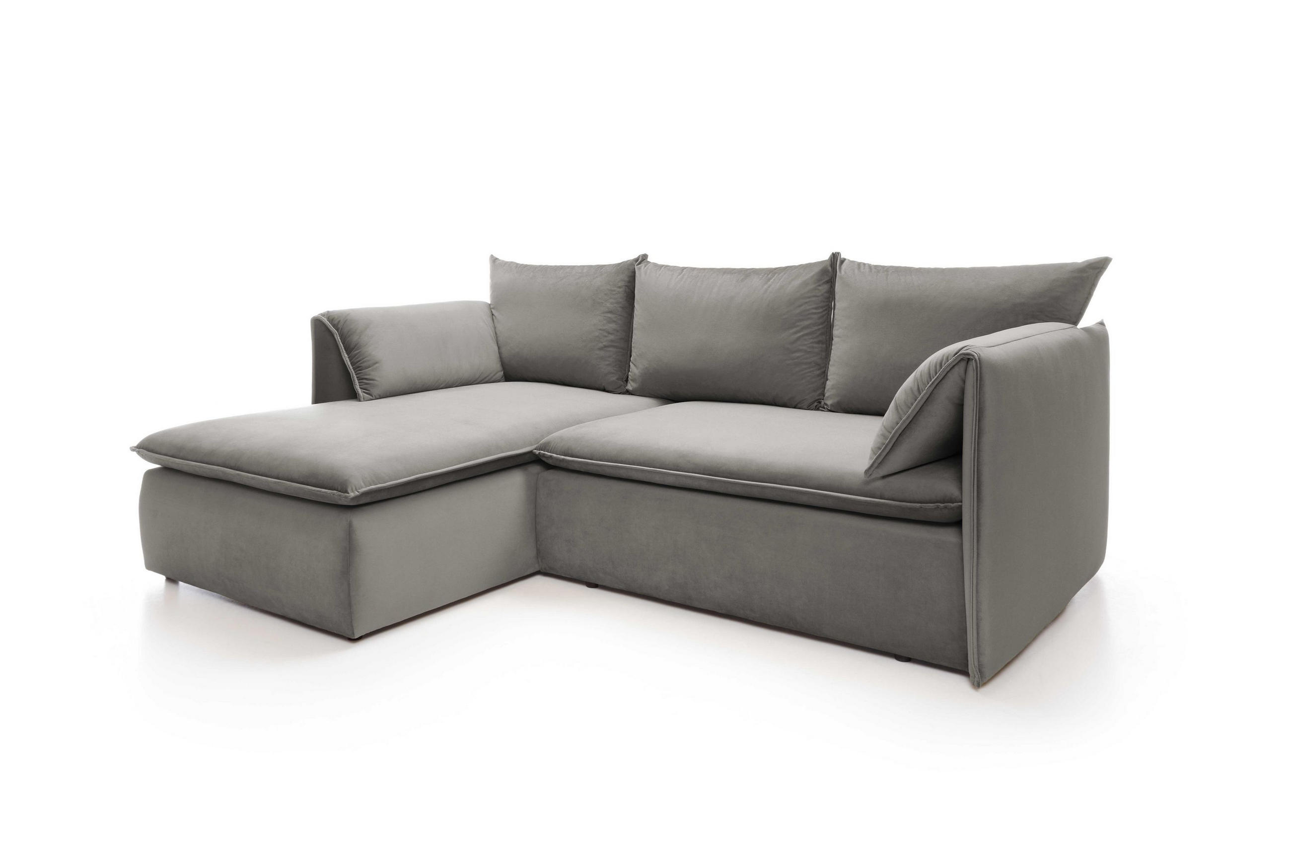 ECKSOFA PREGIO Grau Plüsch-Stoff mit Schlaffunktion - Grau, Holz (230/166cm) - MASSENO