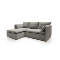 ECKSOFA PREGIO Grau Plüsch-Stoff mit Schlaffunktion - Grau, Holz (230/166cm) - MASSENO