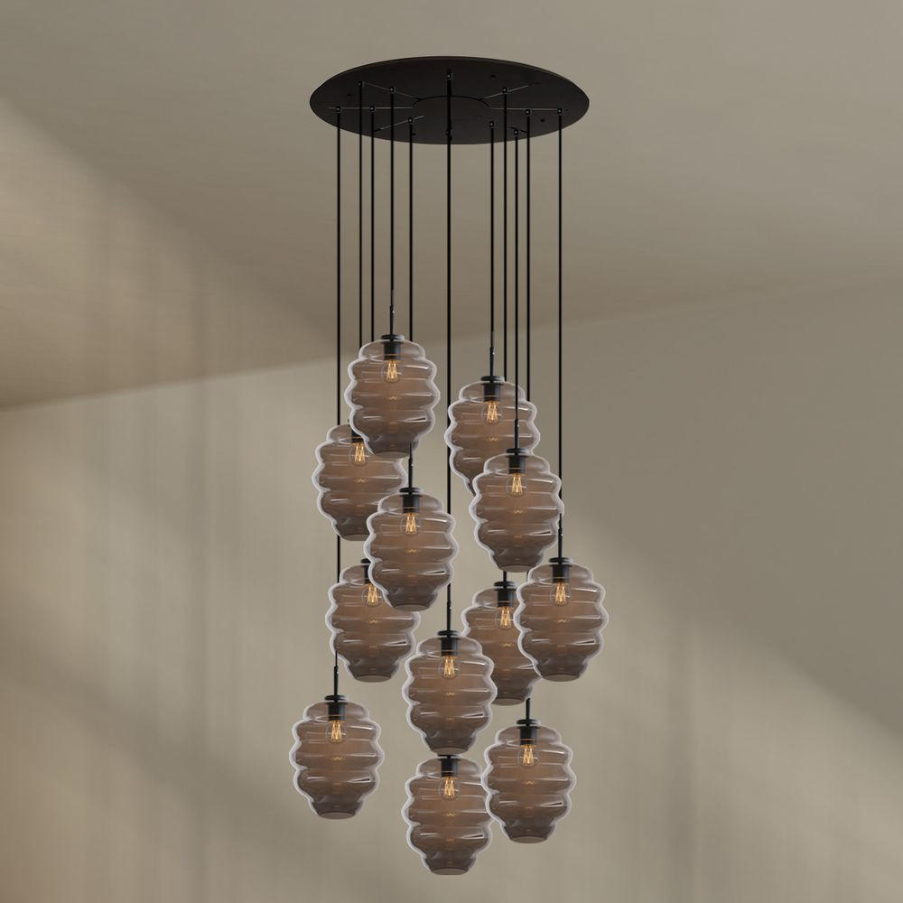 GALERIELEUCHTE Echos 12-flammig Rauch Ø 25cm - Anthrazit/Schwarz, Glas (25/25/28cm) - s.luce