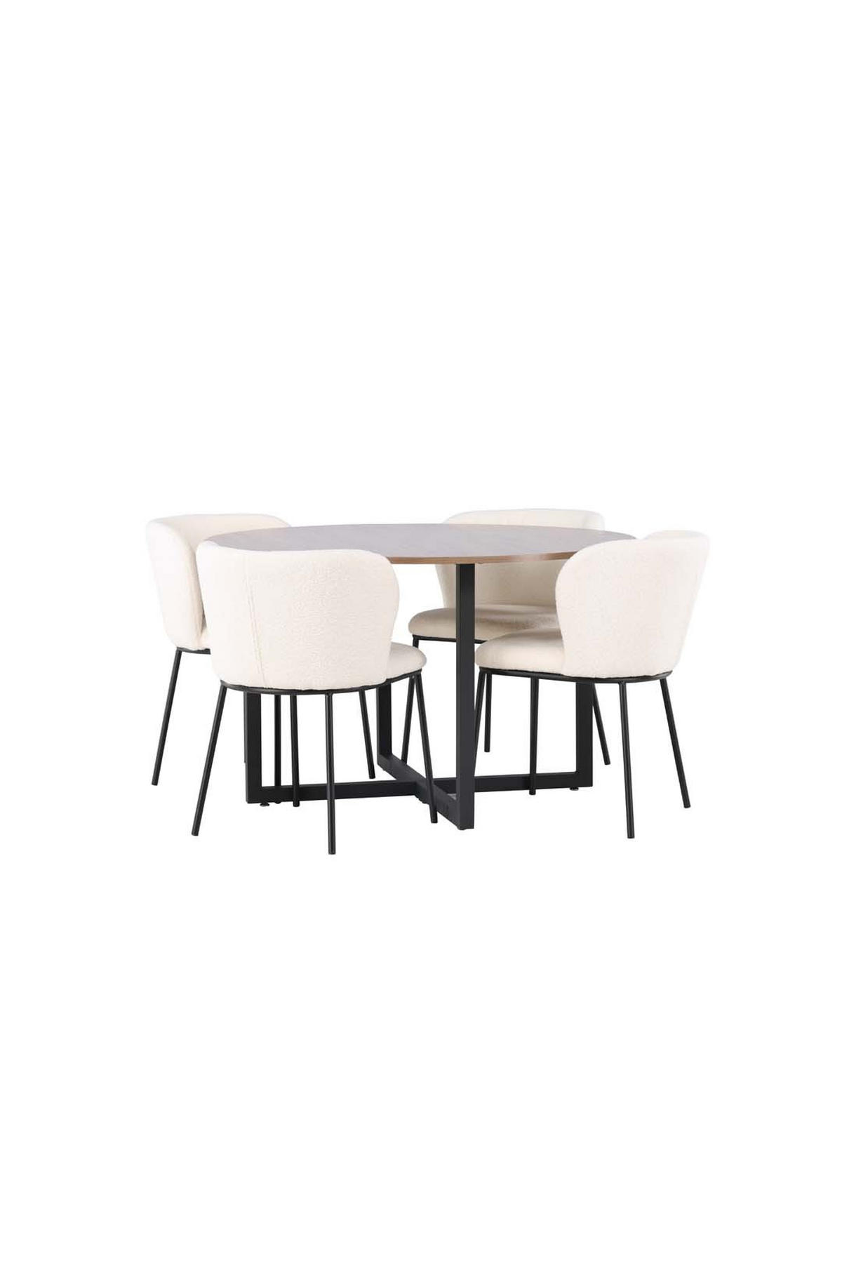ESSGRUPPE, Durango, Tisch Walnuss Dekor, Stühle Weiß, Holz, 120 x 120 x 75 cm, 5-teilig - Walnussfarben, Holz/Metall (120/75/120cm) - ebuy24