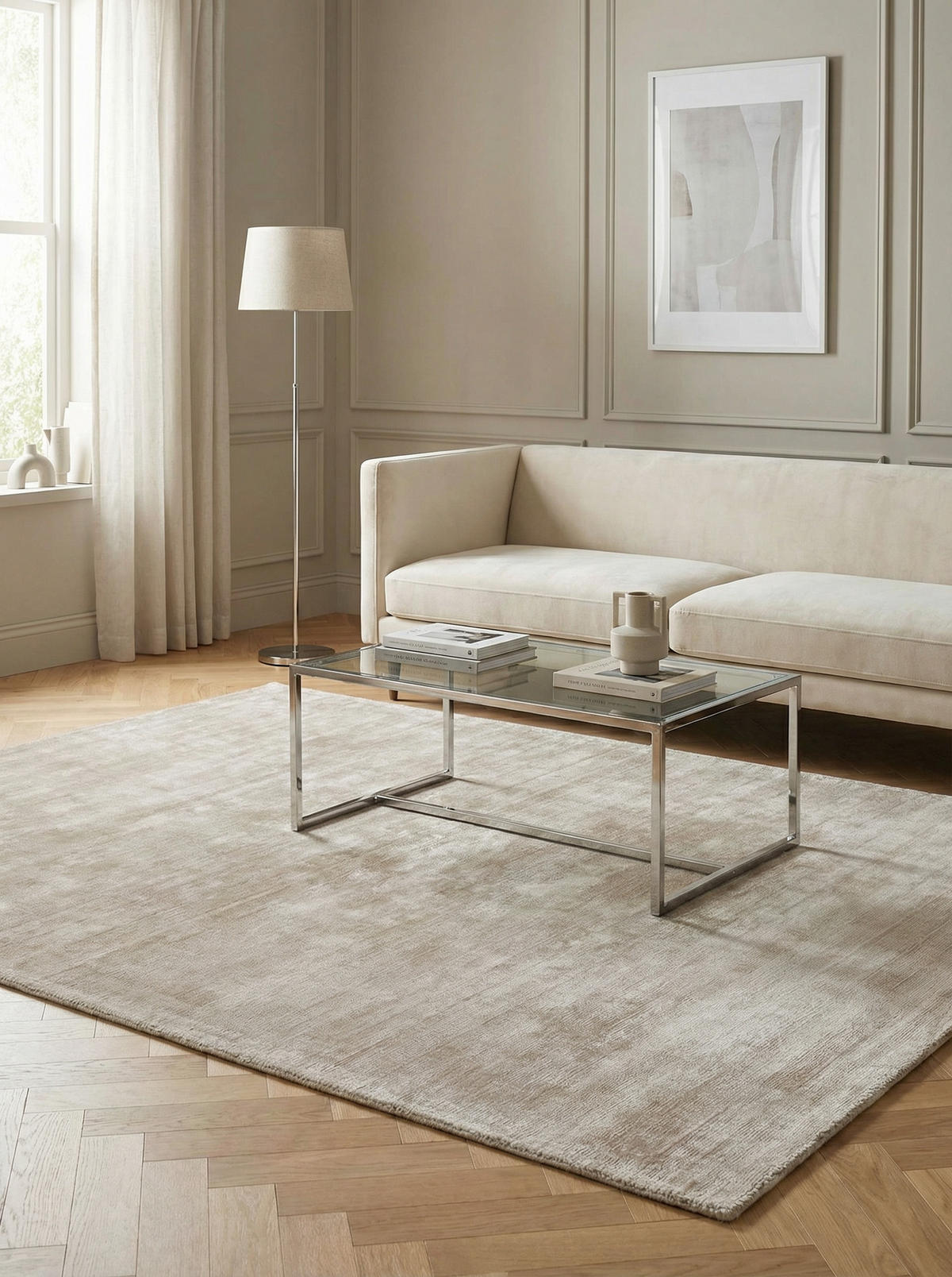 TEPPICH Viskose handgewebt zeitloses Design BARI, Beige-Grau 160x230 cm - Beige, Textil (160/230cm) - KADIMA DESIGN