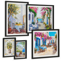 BILDER SET 5er Set - 50x50 cm & 20x30 cm & 40x60 cm Schwarzer Rahmen - Berglandschaften mit einem Fluss - Schwarz, Kunststoff (40/60cm) - TULUP