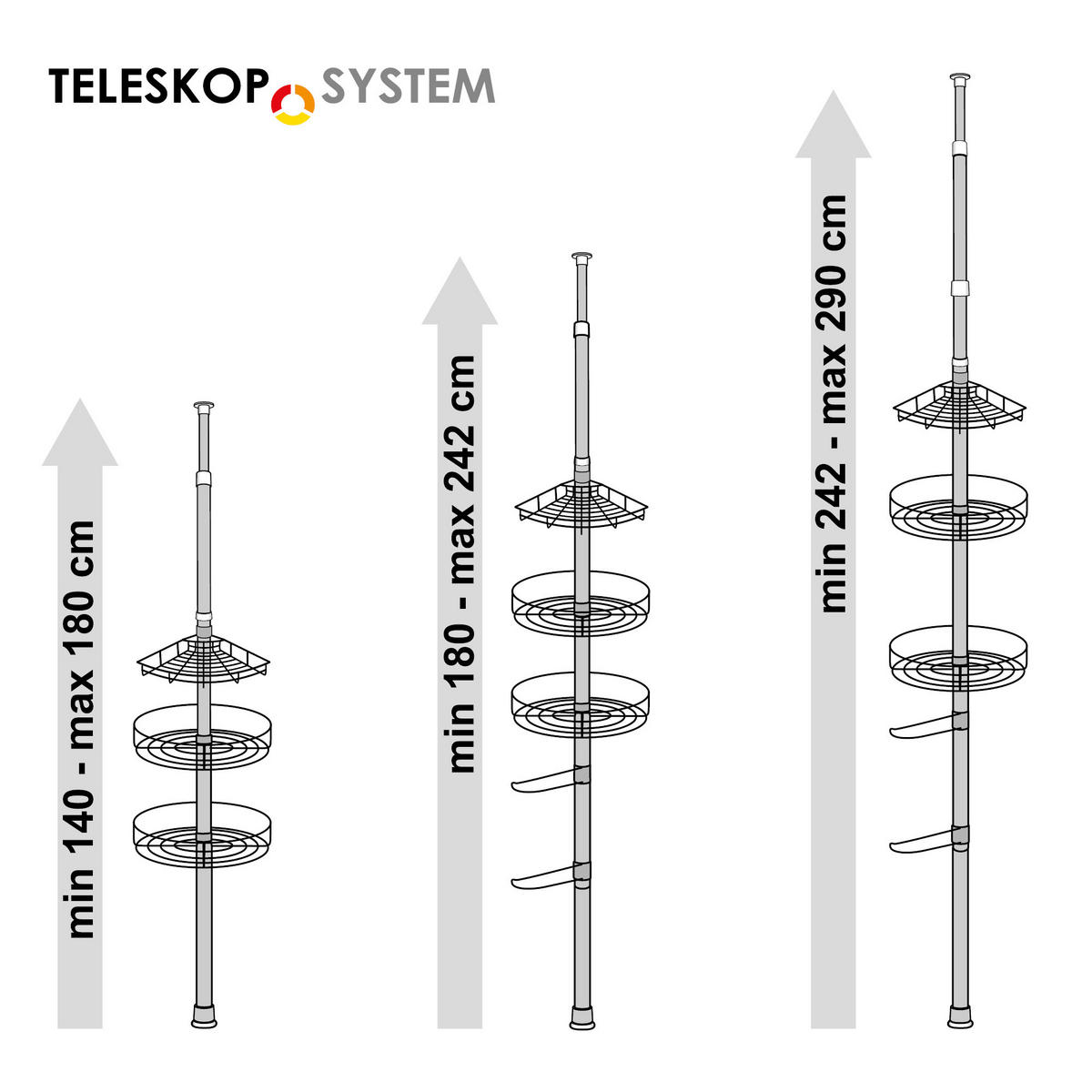 TELESKOP-BADREGAL, weiß - Weiß, Metall (30/290/30cm) - bremermann
