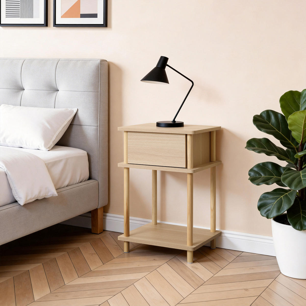 NACHTTISCH Holz mit Schublade | B40 x T35 x H60 cm - Naturfarben, Holz/Holzwerkstoff (40/60/30cm) - Hometopia
