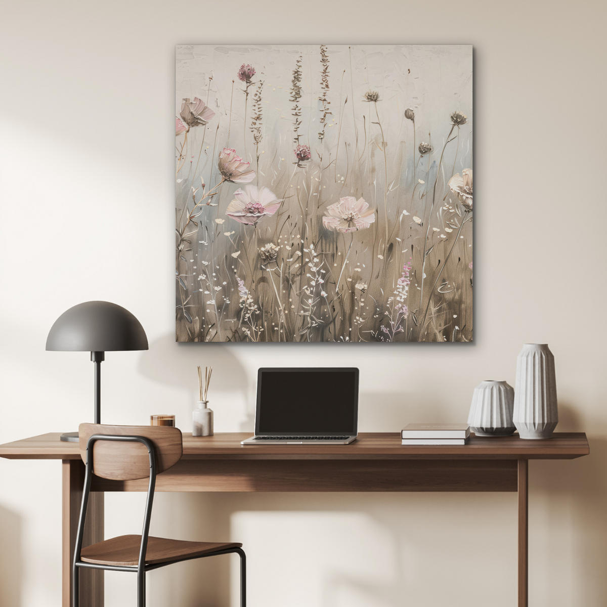 AKUSTIKPANEEL Blumen - Rosa - Modern - Beige 90x90 cm - Beige, Textil (90/0.9/90cm) - MuchoWow