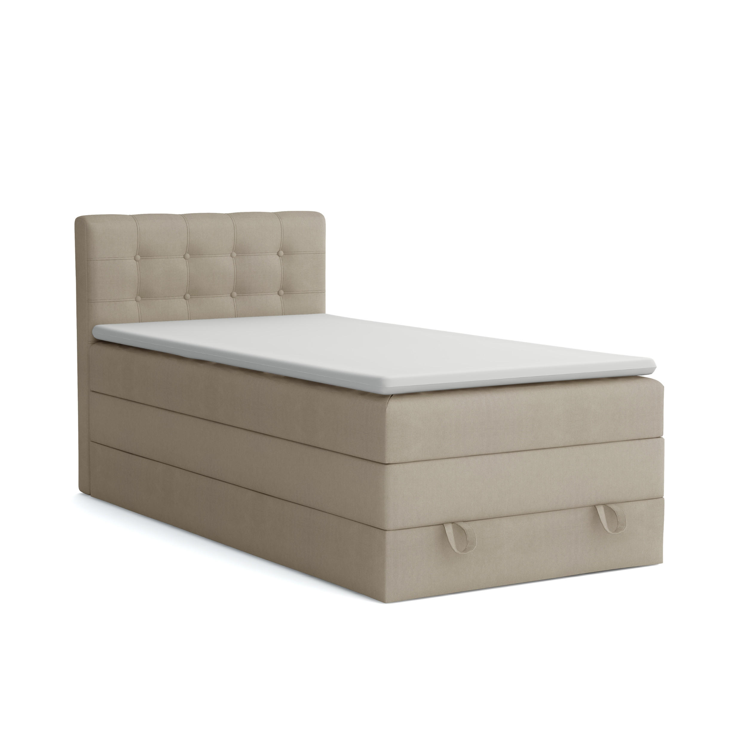 BOXSPRINGBETT JUNG 1 100/200 Velours Beige mit Matratzen H3 + H4 - Beige, Holz/Holzwerkstoff (100/200cm) - Deine Möbel 24