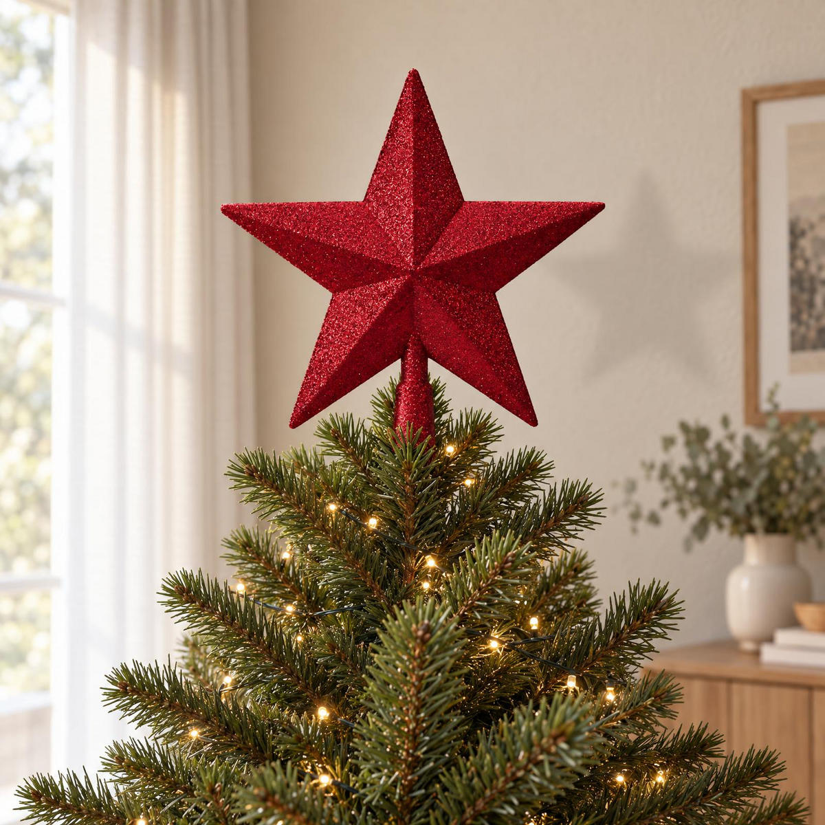 BAUMSPITZE für den Weihnachtsbaum mit Glitzer 28,5/5,9/28,5 cm - Dunkelrot, Kunststoff (28.5cm) - Home Styling Collection