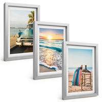 BILDER SET 3er Set - 20x30 cm Silberner Rahmen - Sonnenuntergangsurlaub in Miami - Silberfarben, Kunststoff (20/30cm) - TULUP