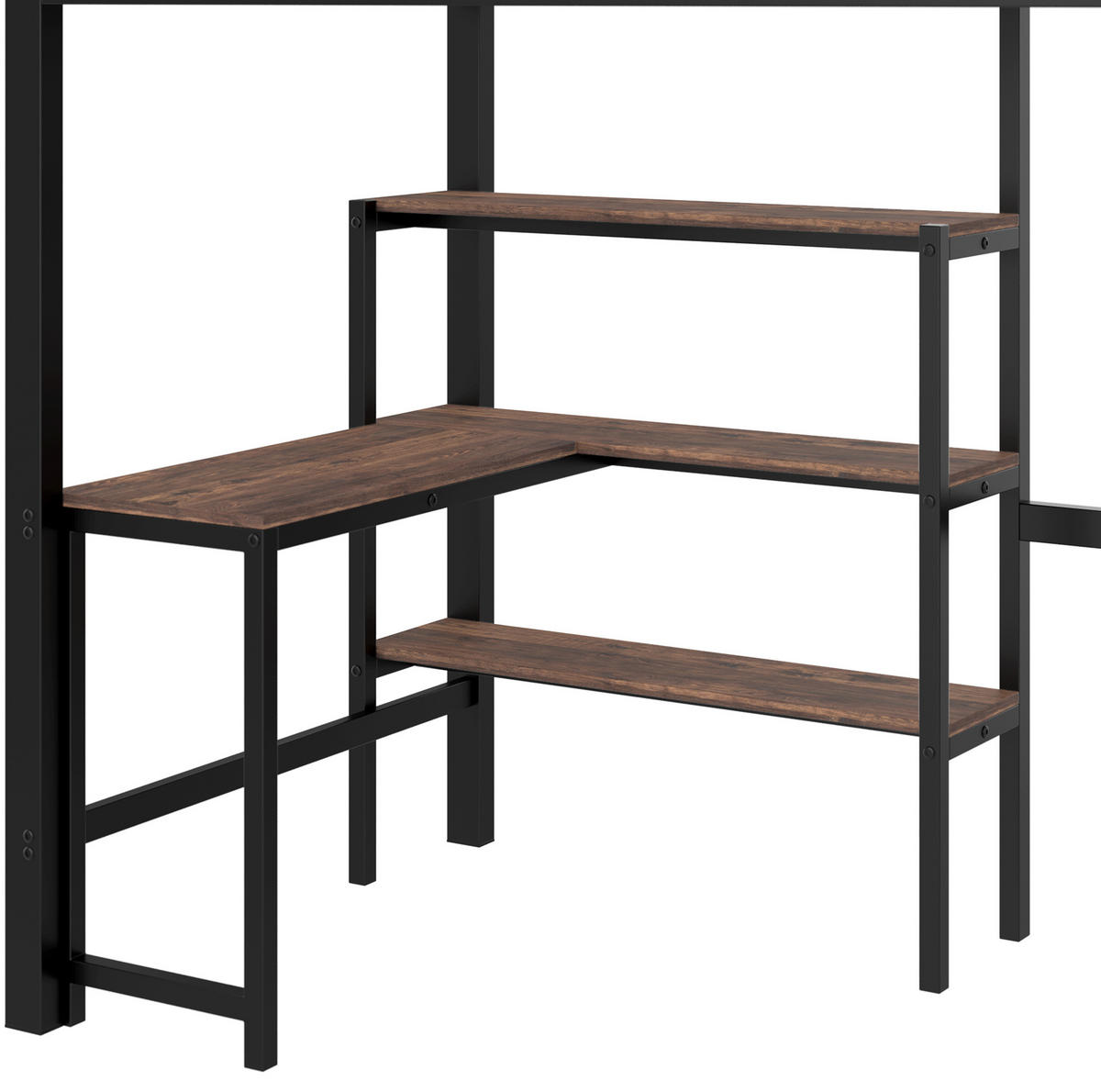 HOCHBETT 90/200 cm Schwarz/Braun aus Metall und MDF mit Schreibtisch und Kleiderschrank - Schwarz, Holzwerkstoff (90/200cm) - OKMYHOME
