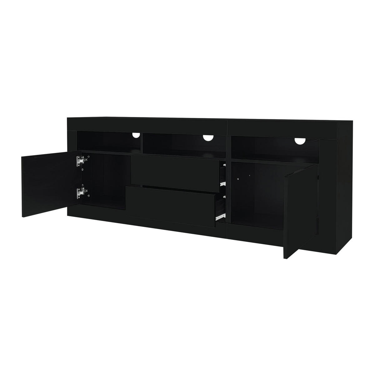 TV-LOWBOARD 160/35/60 cm mit LED-Beleuchtung, Push-to-Open und Kabeldurchlass - Schwarz, Holzwerkstoff (160/60/35cm) - BEAOK