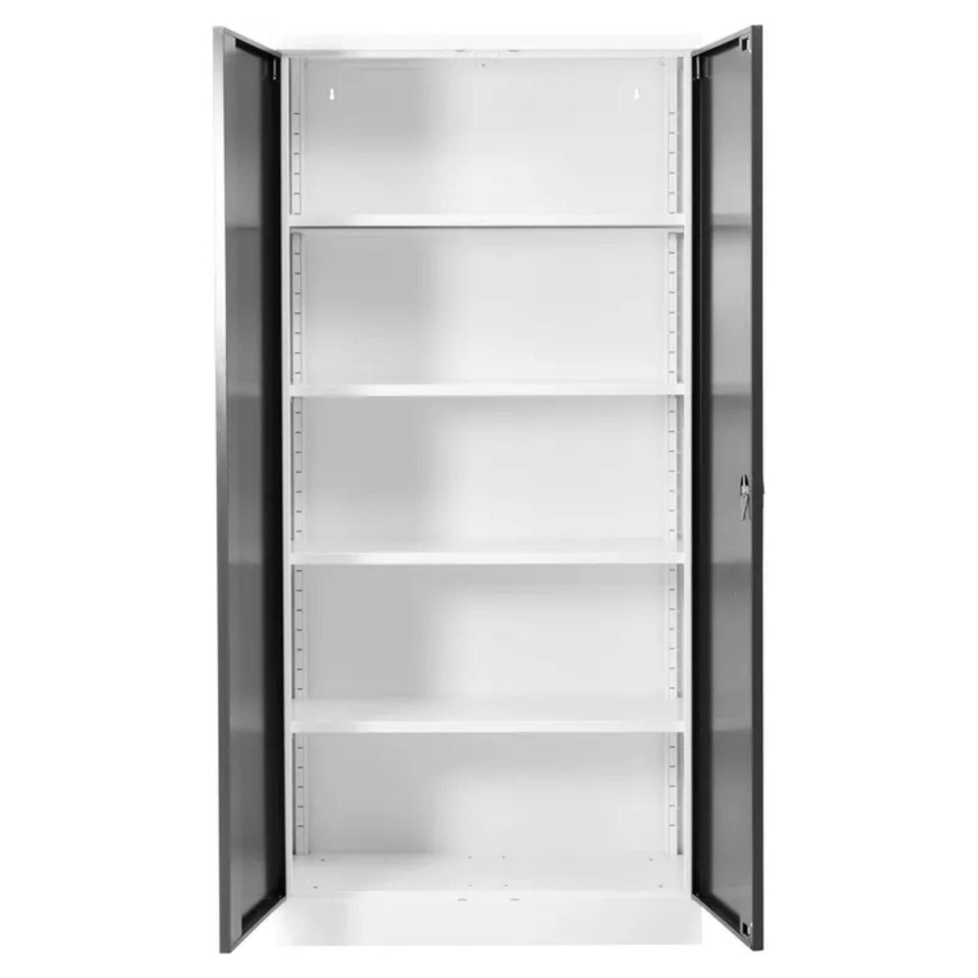 STAHLSCHRANK Bee mit 9 lackierten Fachböden 195x92x50 cm Korpusfarbe Verkehrsweiß Frontfarbe Anthrazit - Anthrazit, Metall (92/195/50cm)
