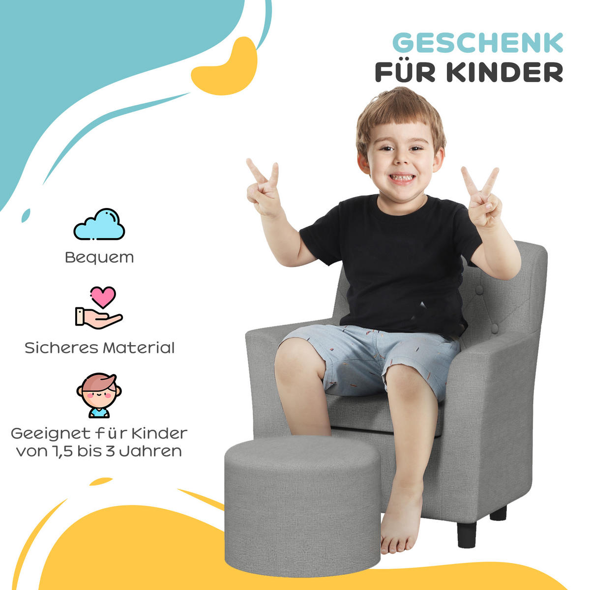 KINDERSESSEL - Grau, Textil (43/50.5/45cm) - AIYAPLAY