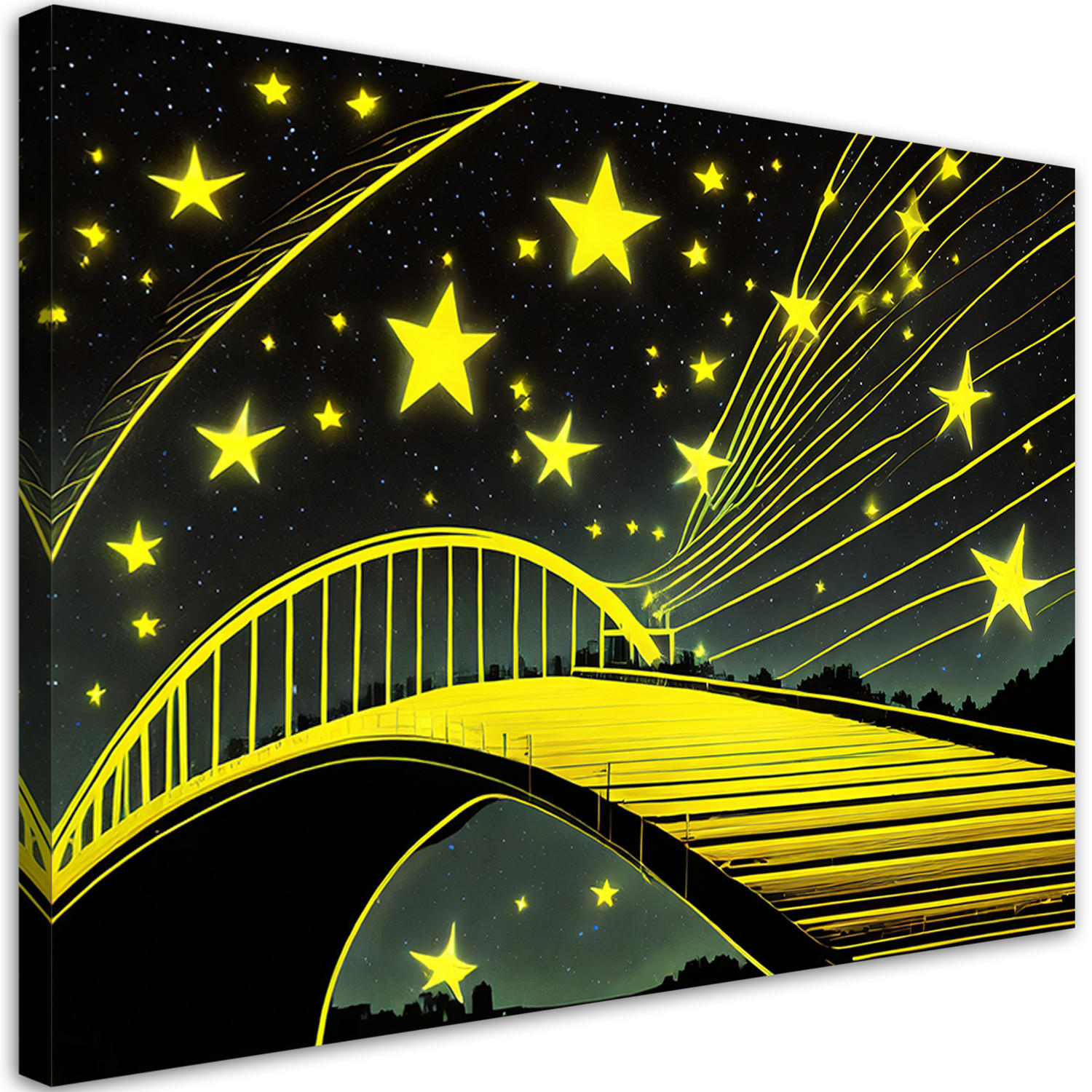 WANDBILD sterne brücke abstrakt neon - Gelb, Textil (60/40cm) - Feeby