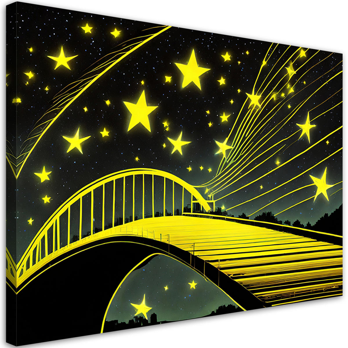 WANDBILD sterne brücke abstrakt neon - Gelb, Textil (60/40cm) - Feeby