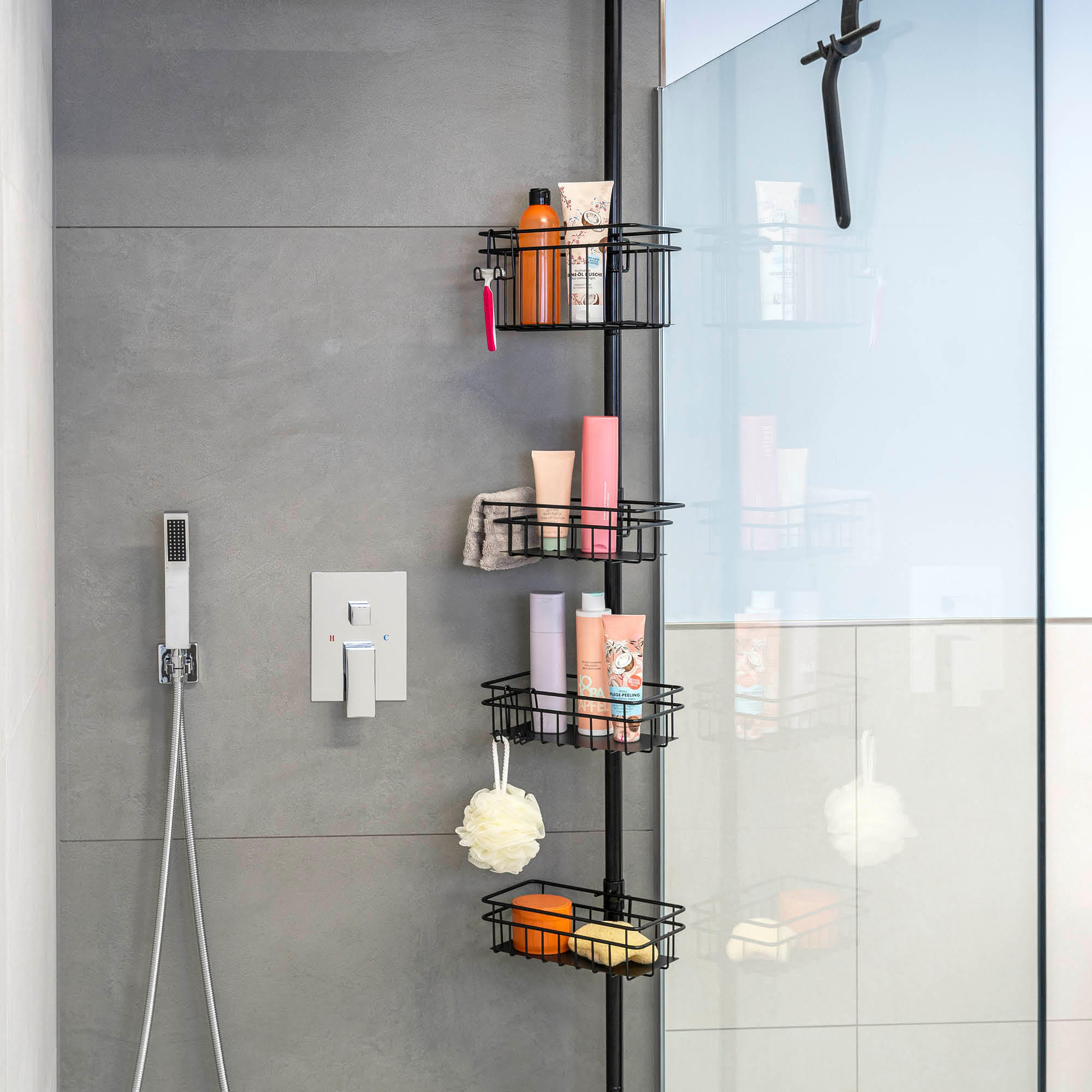 Thumbnail - bremermann Teleskop-Badregal,, Schwarz, Metall, 30x290x30 cm, Badezimmer, Baden & Duschen, Duschablagen