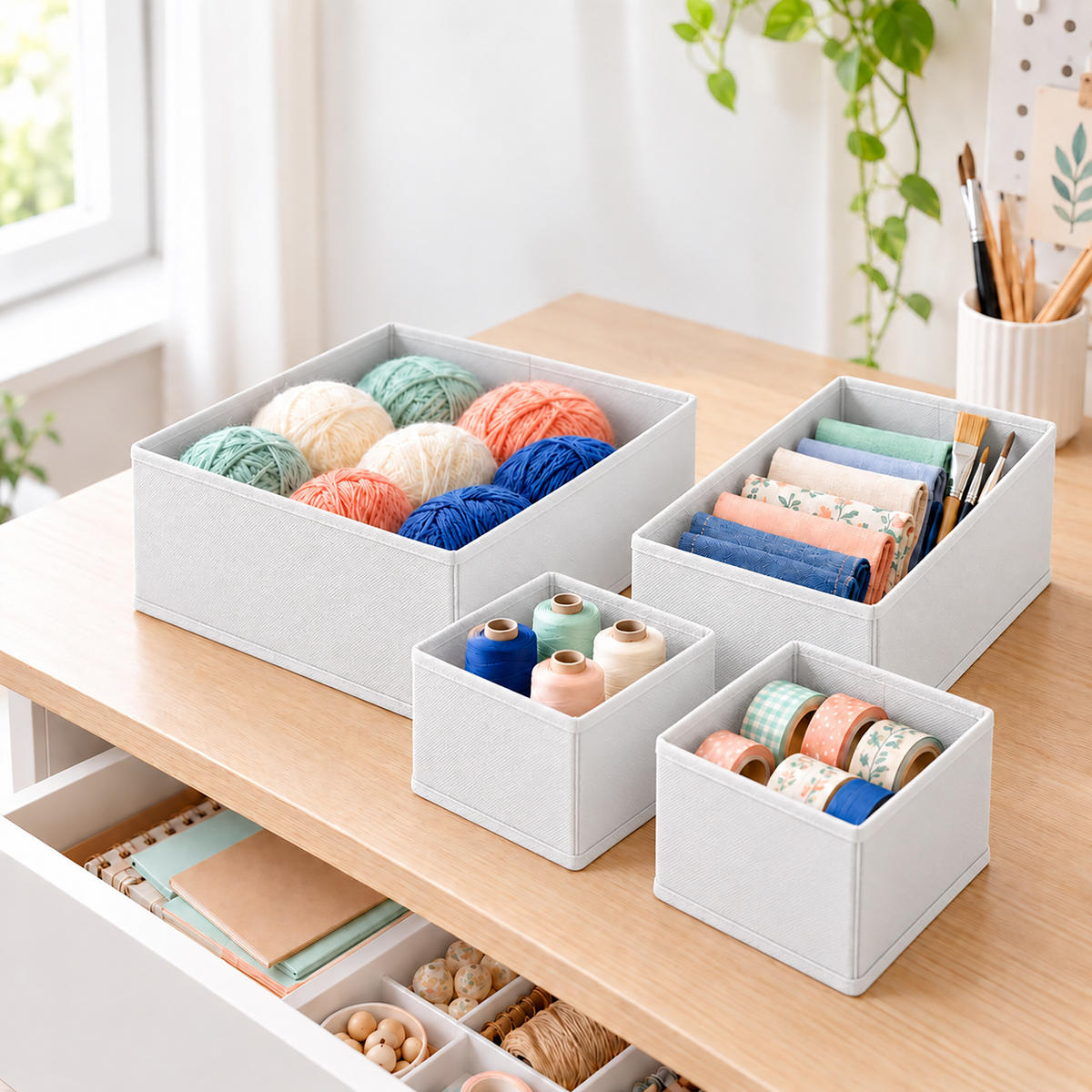 SCHUBLADENORGANIZER Weiß 16er-Set - Weiß, Papier/Textil (28/12/28cm) - Relaxdays