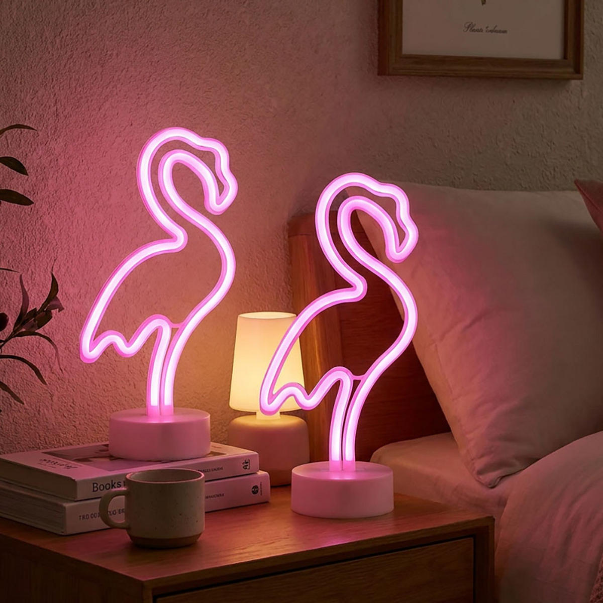 LED TISCHLEUCHTE Flamingo Weiß 2er Set - Weiß, Kunststoff (14.5/10/33cm) - Globo Lighting