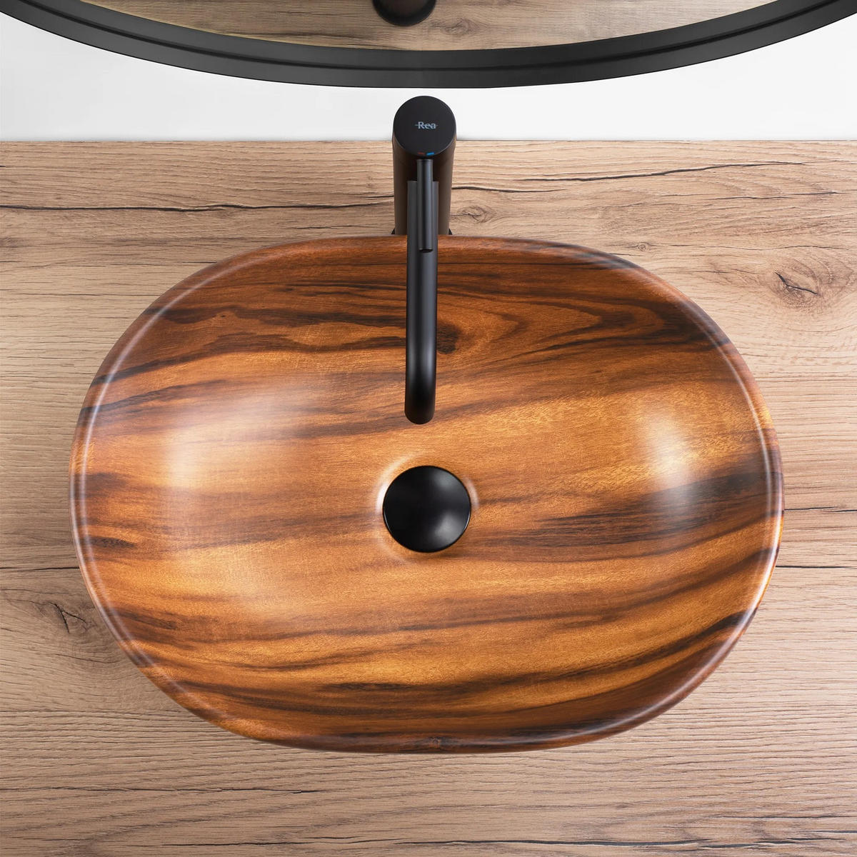 AUFSATZWASCHBECKEN Rea Amelia Wood Matt - Braun, Keramik (34.5/13.5/48cm) - REA