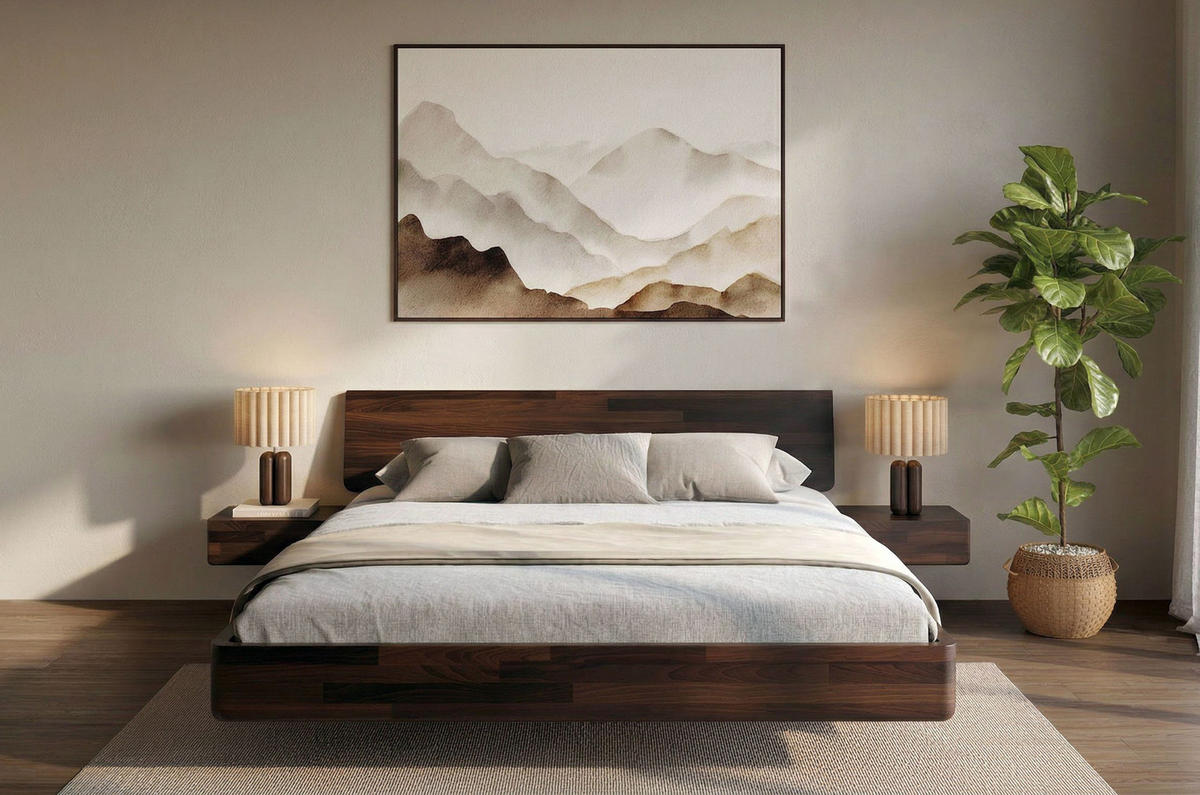 MASSIVHOLZBETT Lena mit 2 Nachttischen, 140/200, Buche - lackiert, Palisanderfarbe - Wengefarben, Holz/Buchenholz (140/200cm) - Visby