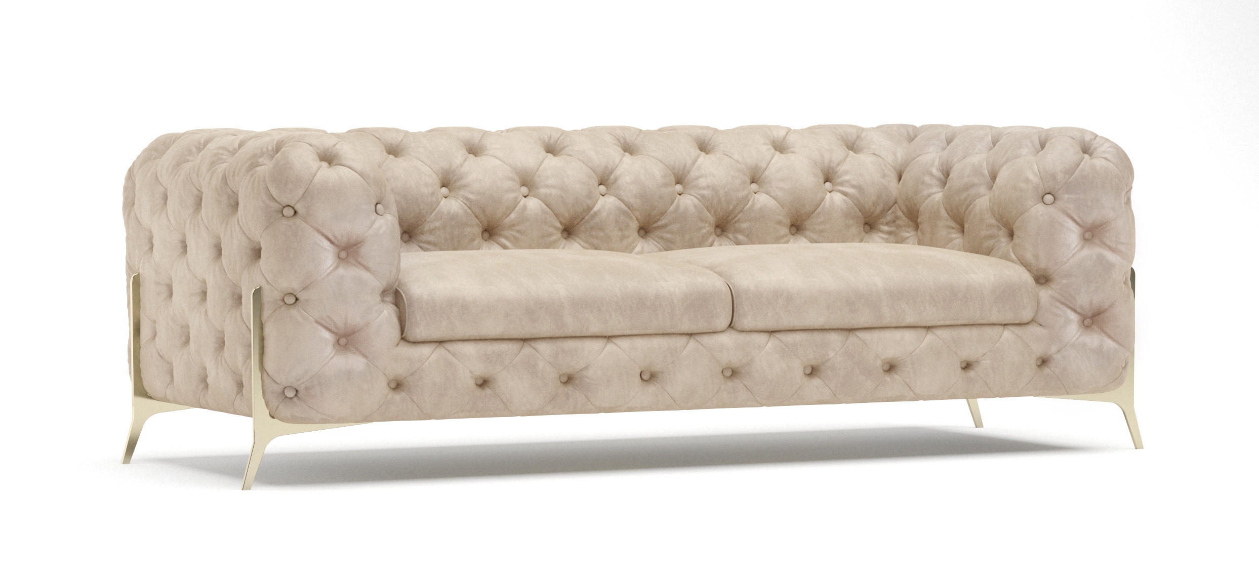 CHESTERFIELD-SOFA 3-Sitzer Vertex Beige Samt - Beige/Goldfarben, Holz/Textil (225/75/100cm) - S-Style Möbel