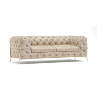 CHESTERFIELD-SOFA 3-Sitzer Vertex Beige Samt - Beige/Goldfarben, Holz/Textil (225/75/100cm) - S-Style Möbel