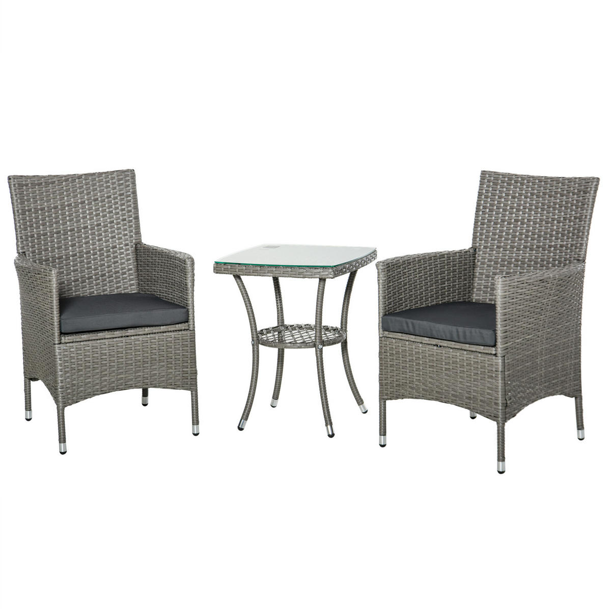 BISTRO set z ratanu 60x58,5x89,5 cm šedé s odkládacím stolkem, polstry - šedá, přírodní materiály - Modfu