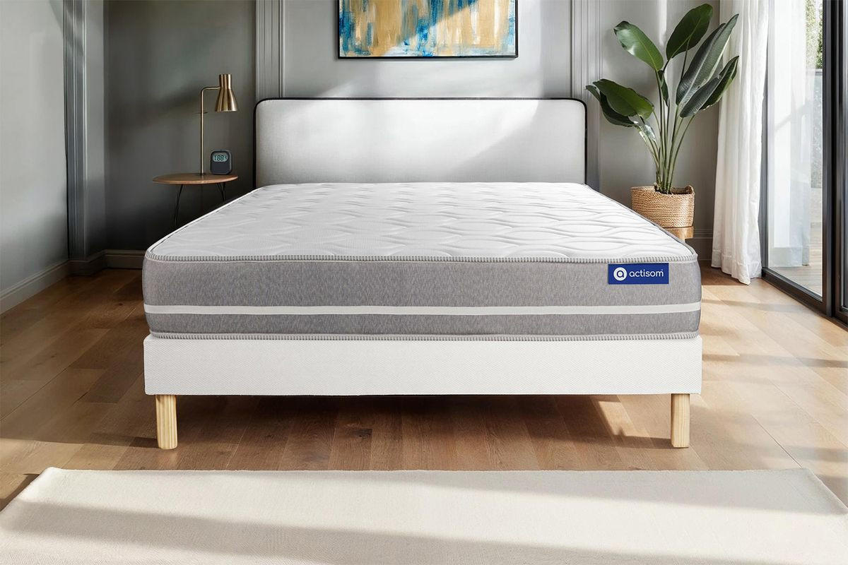BETT Actimemo touch Memory-Schaum 150 x 190 cm h1 - Kit Bettgestell Weiß - Beige/Weiß, Karton/Holz (150/190cm) - ACTISOM