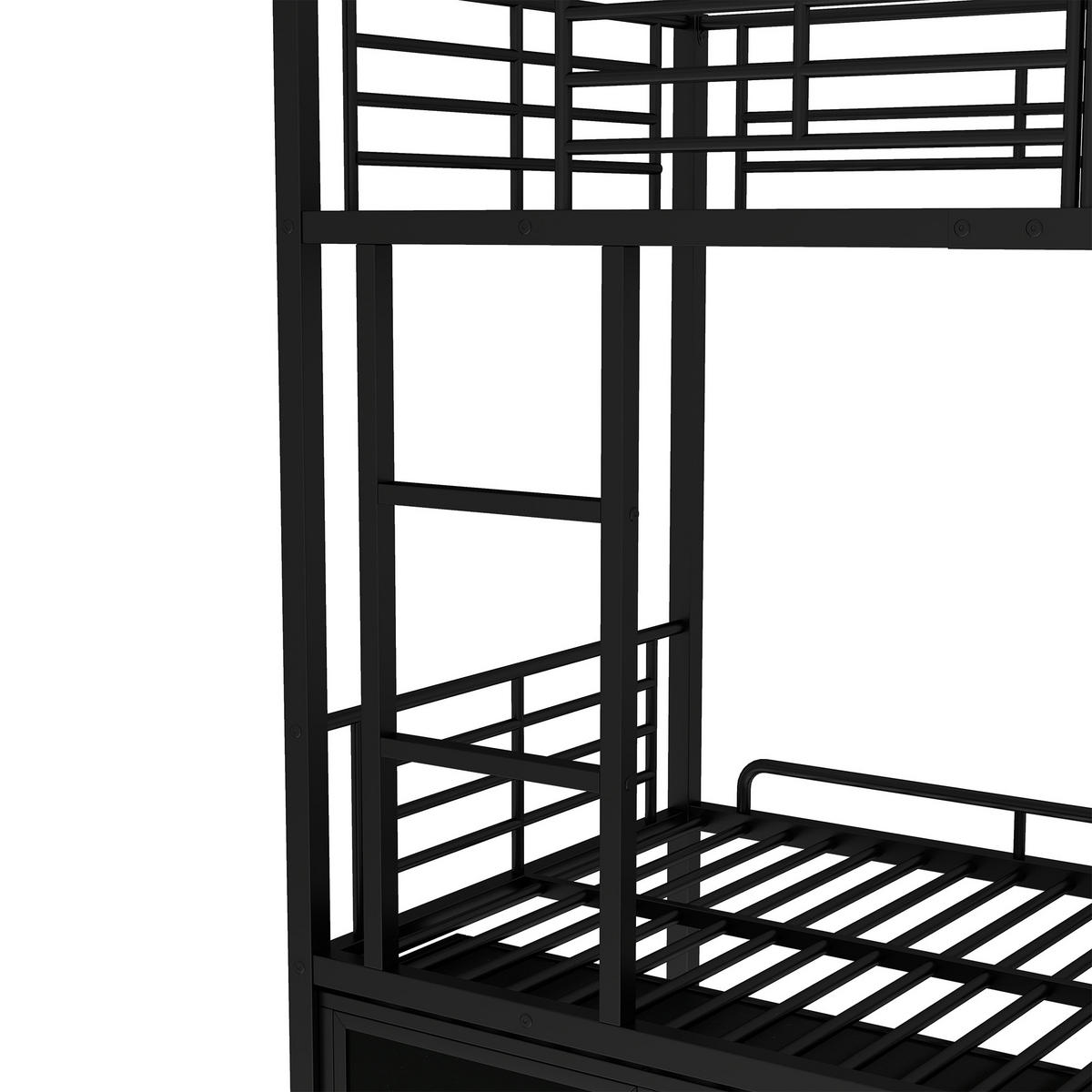 ETAGENBETT 90/200 cm & 90/200 cm in Schwarz mit Leiter, Schuhregal und 2 Schränken Metall - Schwarz, Metall (90/200cm) - CHICFURN