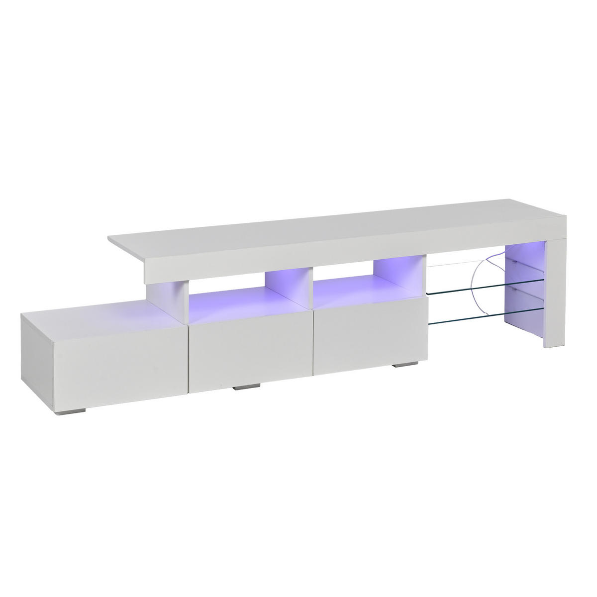 TV-RACK 180x35x45cm Hochglanz-Weiß mit App-gesteuerter LED-Beleuchtung - Weiß, Holz (42.49/10.01/162cm) - Raelunyi