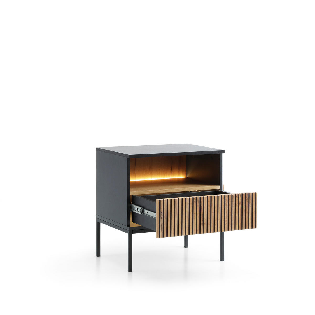 NACHTTISCH SENTIERO 54/56/39 cm Schwarz - Schwarz, Holzwerkstoff (54/56/39cm) - MASSENO