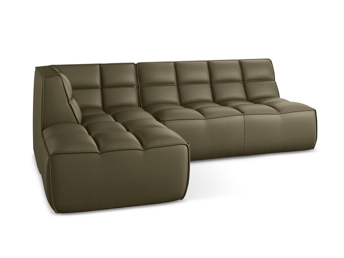 ECKSOFA Beidseitig Kunstleder Grün - Schwarz/Olivgrün, Leder/Kunststoff (258/178cm) - Makamii
