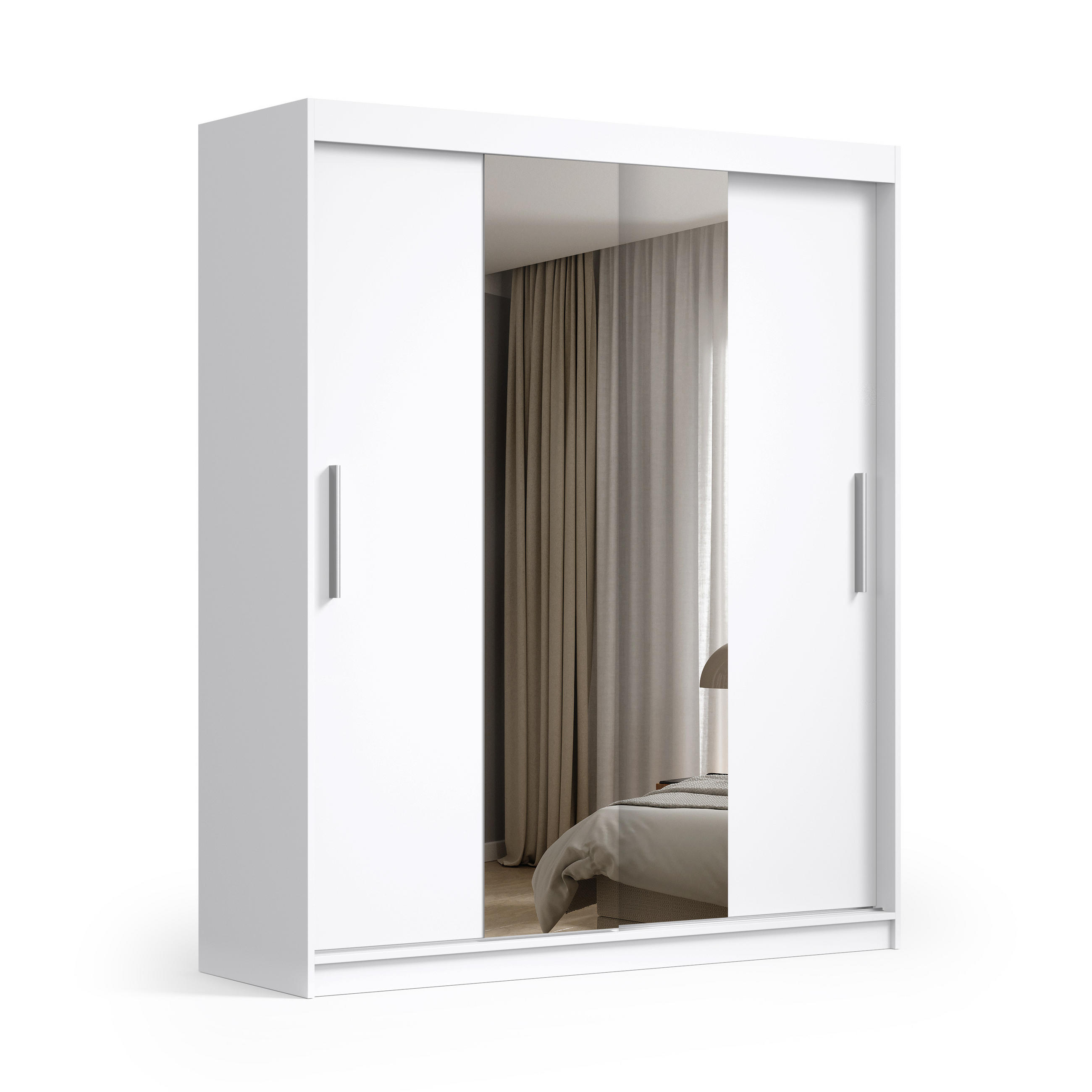 SCHWEBETÜRENSCHRANK VIVA 200/215,5/59cm 2-türig mit Spiegel Weiß - Weiß, Holzwerkstoff (200/215.5/59cm) - MASSENO