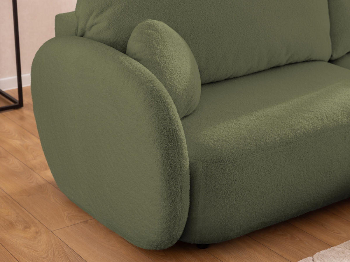 ECKSOFA Candy mit Schlaffunktion Grün Bouclé-Stoff - Ottomane rechts - Schwarz/Grün, Holz/Kunststoff (146/230cm) - S-Style Möbel