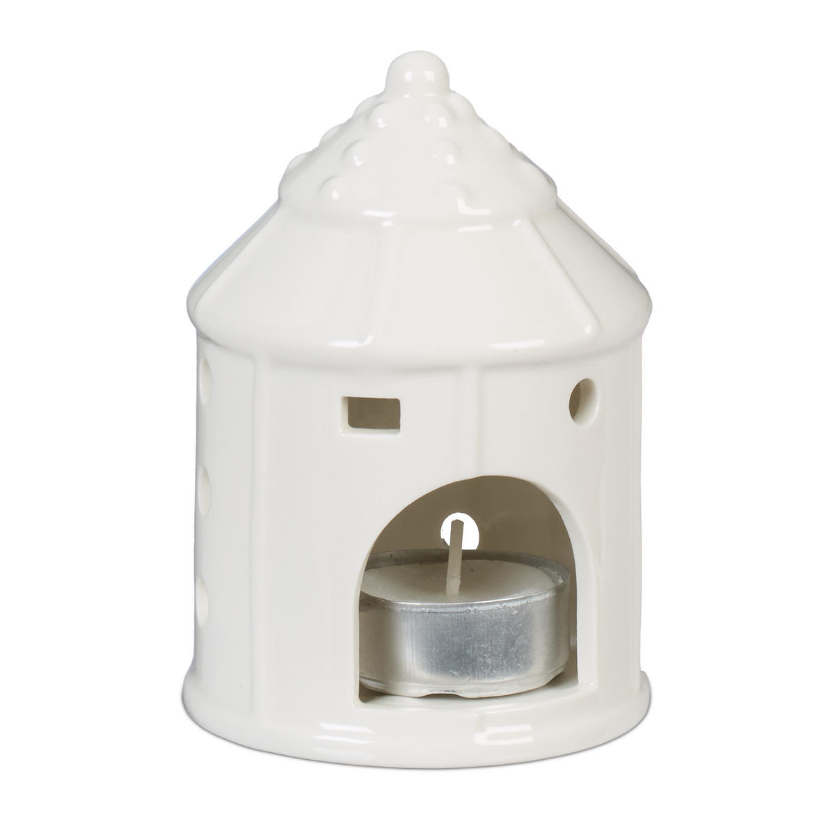 TEELICHTHAUS - Weiß, Keramik (10.5cm) - Relaxdays