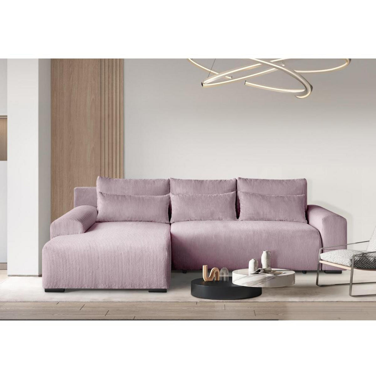 ECKSCHLAFSOFA Benny rosa links - Schwarz/Rosa, Kunststoff/Textil (271/185cm) - Beautysofa