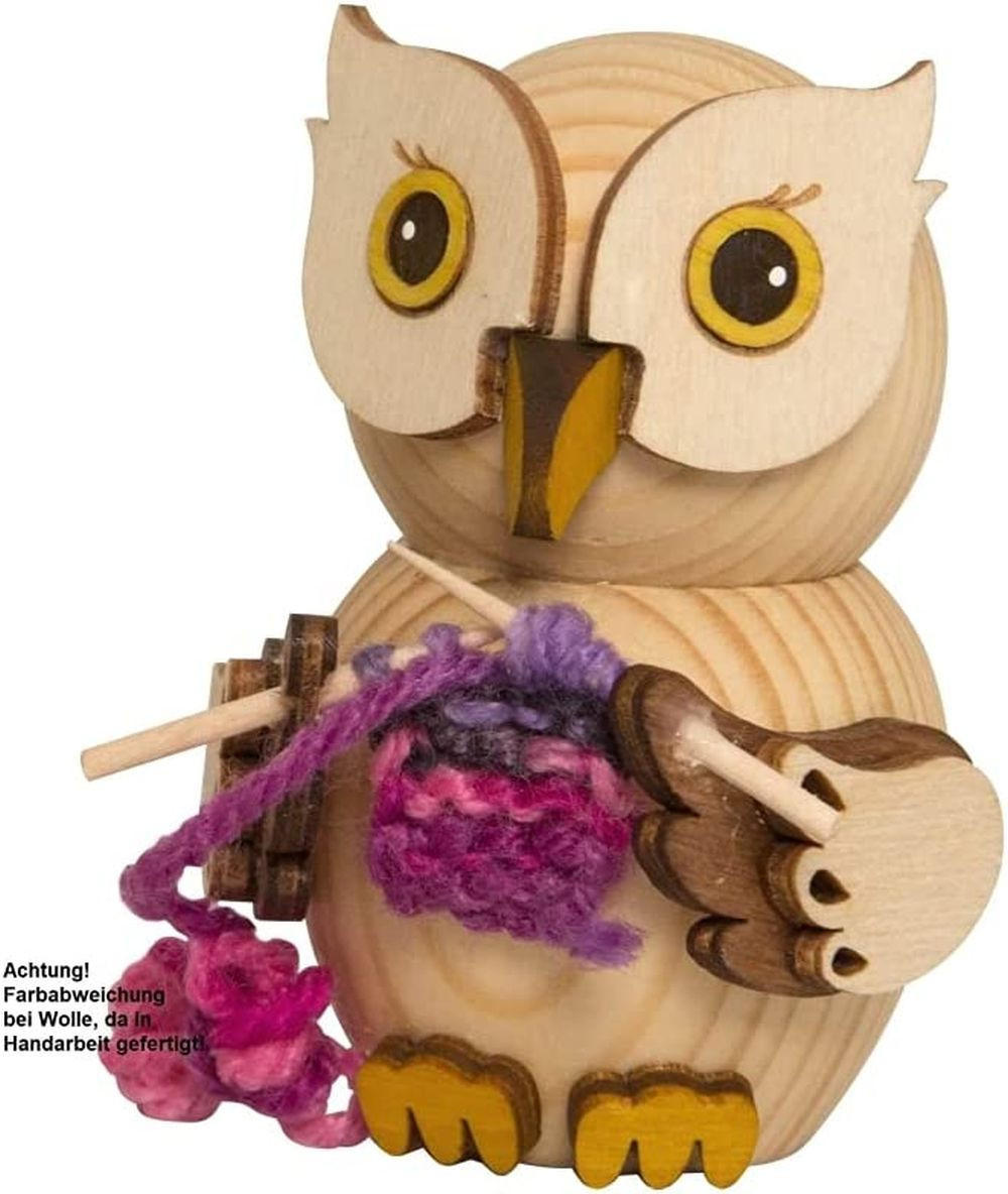 HOLZFIGUR Minieule mit Strickzeug 7 cm - Multicolor, Holz (5/7/5cm)