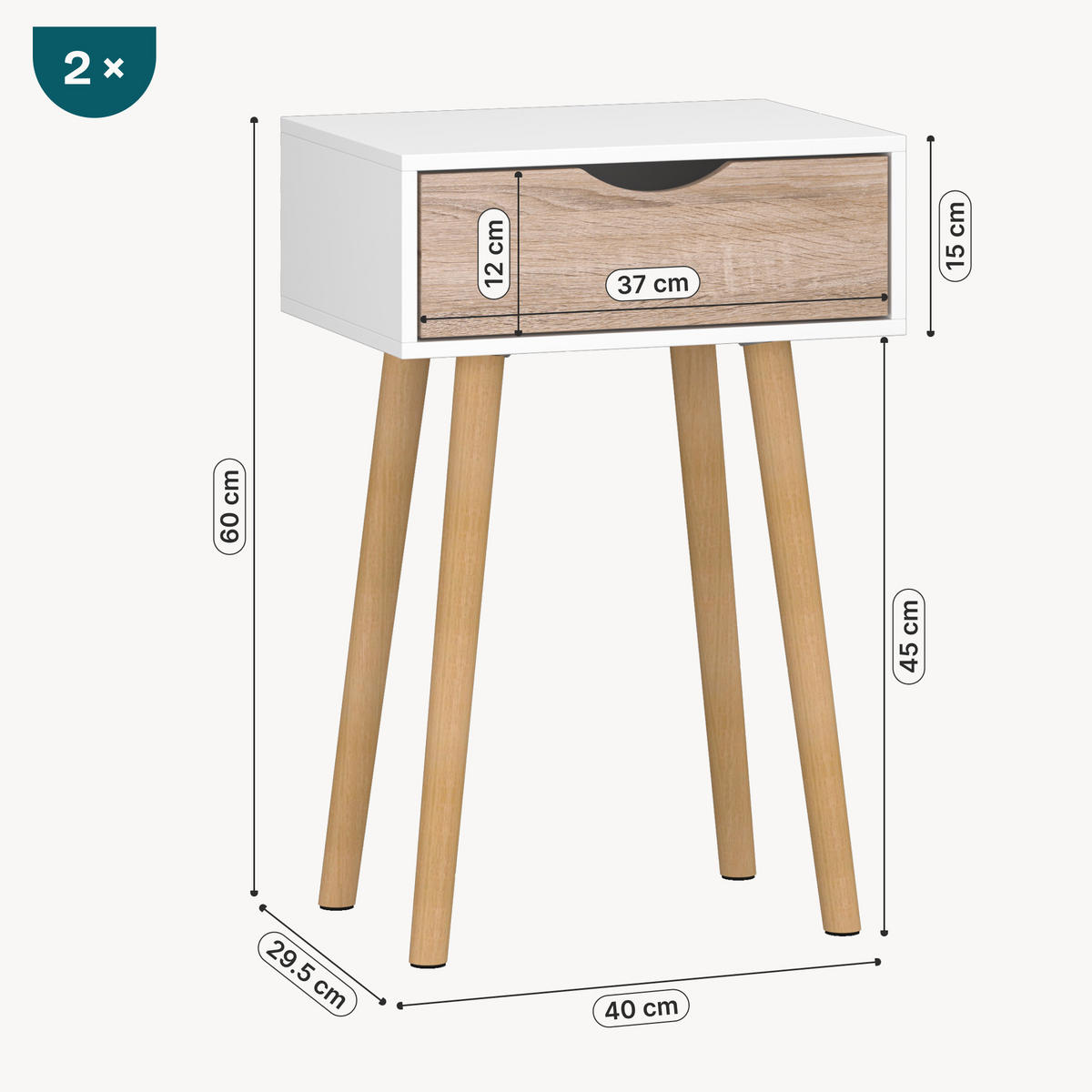 BEISTELLTISCH-SET 2 TLG. Östersund - Eichefarben/Naturfarben, Holz/Holzwerkstoff (29.5/40/60cm) - [en.casa]
