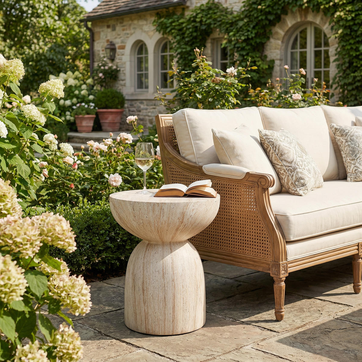 BEISTELLTISCH, Outdoor, MgO, Travertinoptik - Beige, Naturmaterialien (45/45/52.5cm) - FLIEKS