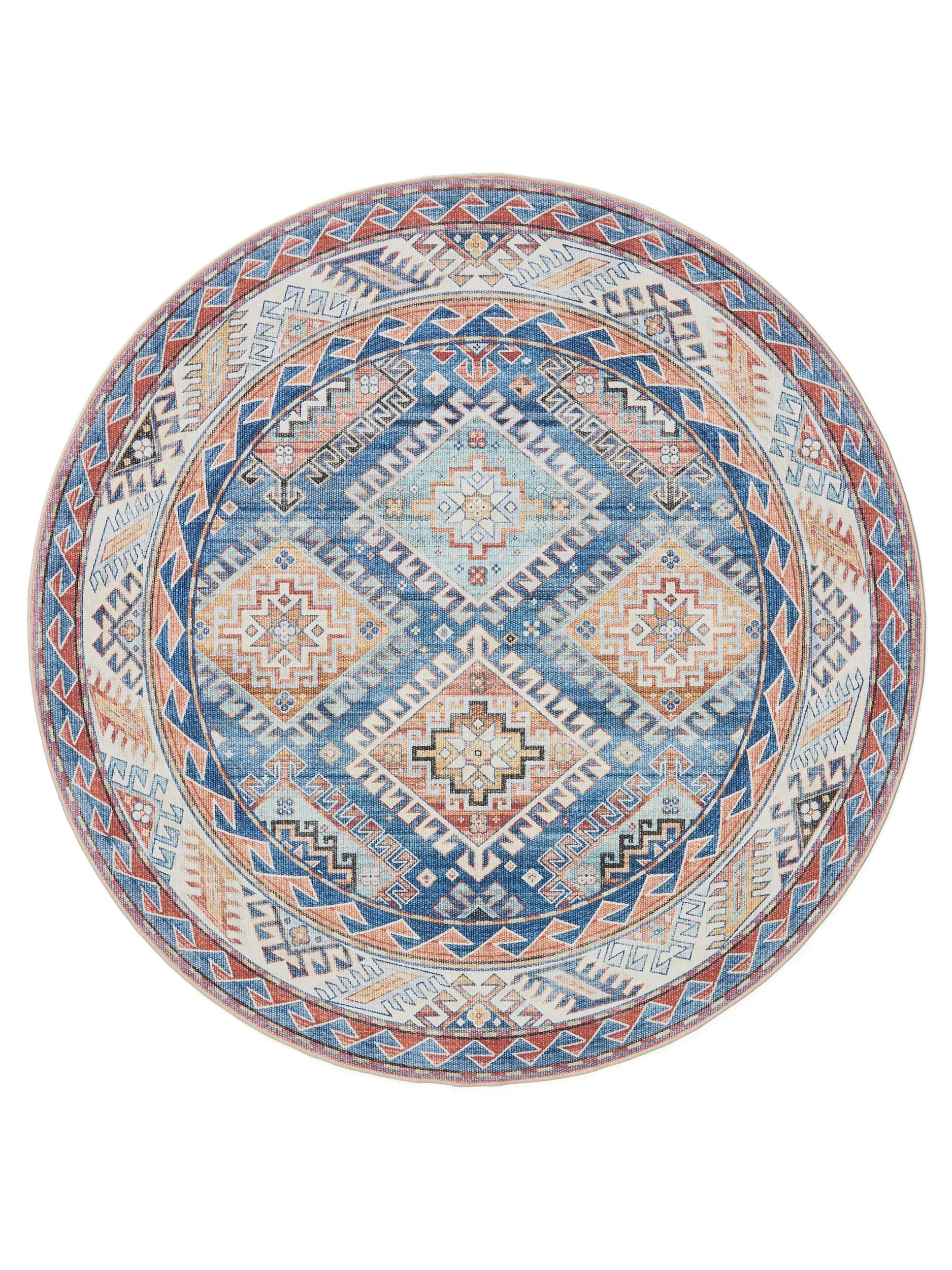 VINTAGE-TEPPICH George waschbar ø 160 cm rund - Blau, Kunststoff (160/160cm) - benuta