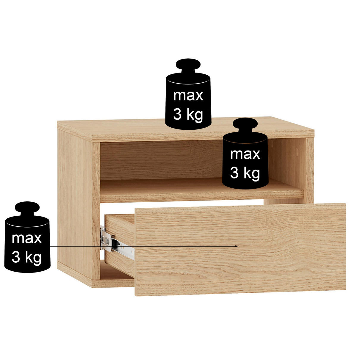 NACHTTISCH HEGGERS Eiche Mavelie 45 cm - Eichefarben/Beige, Holzwerkstoff (45/30/33cm) - Selsey