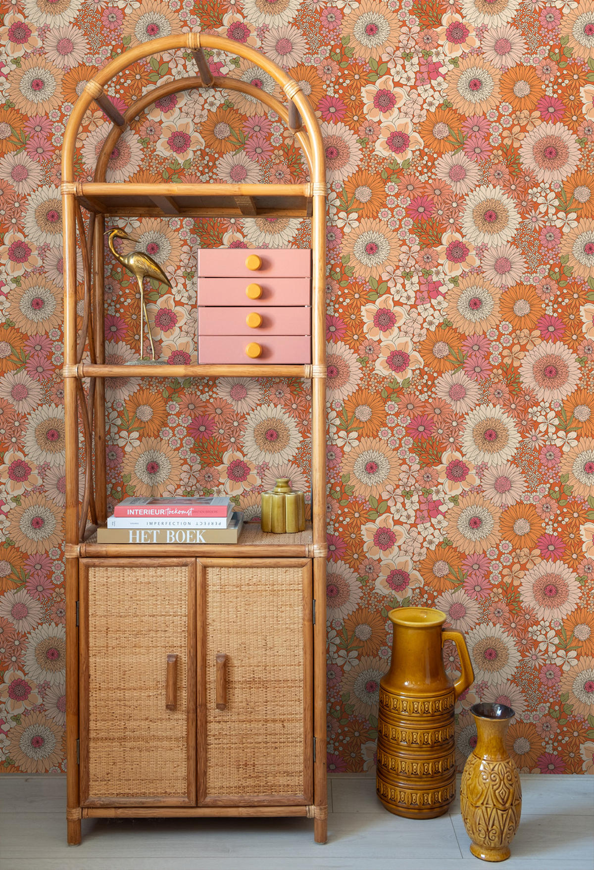 TAPETE Retro Blumen 53 cm x 10.05 m - Pink, Papier (53/1000cm) - ESTAhome