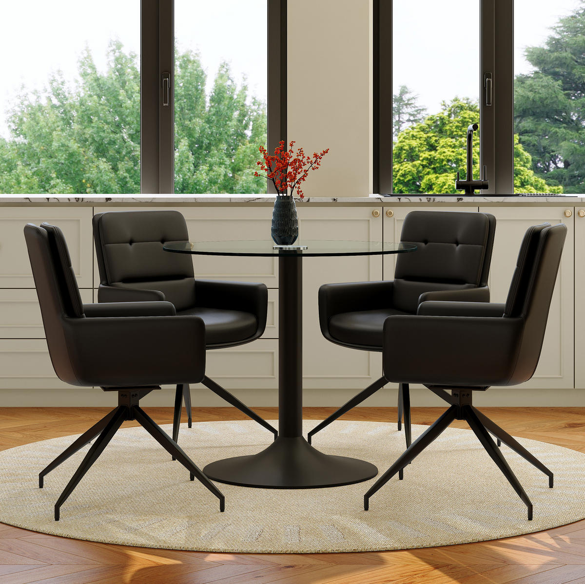 ESSZIMMERGRUPPE 5-tlg. mit Glasplatte Schwarz/Transparent - Schwarz, Metall (85/76/85cm) - Meubliv