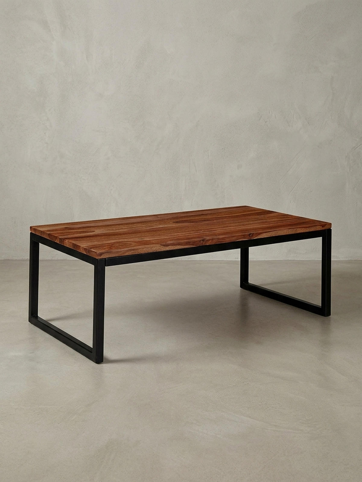 COUCHTISCH Industrie-Stil in Sheesham-Holz massiv, Unikat mit einzigartiger Maserung - Schwarz/Braun, Holz/Metall (60/110/40cm) - KADIMA DESIGN