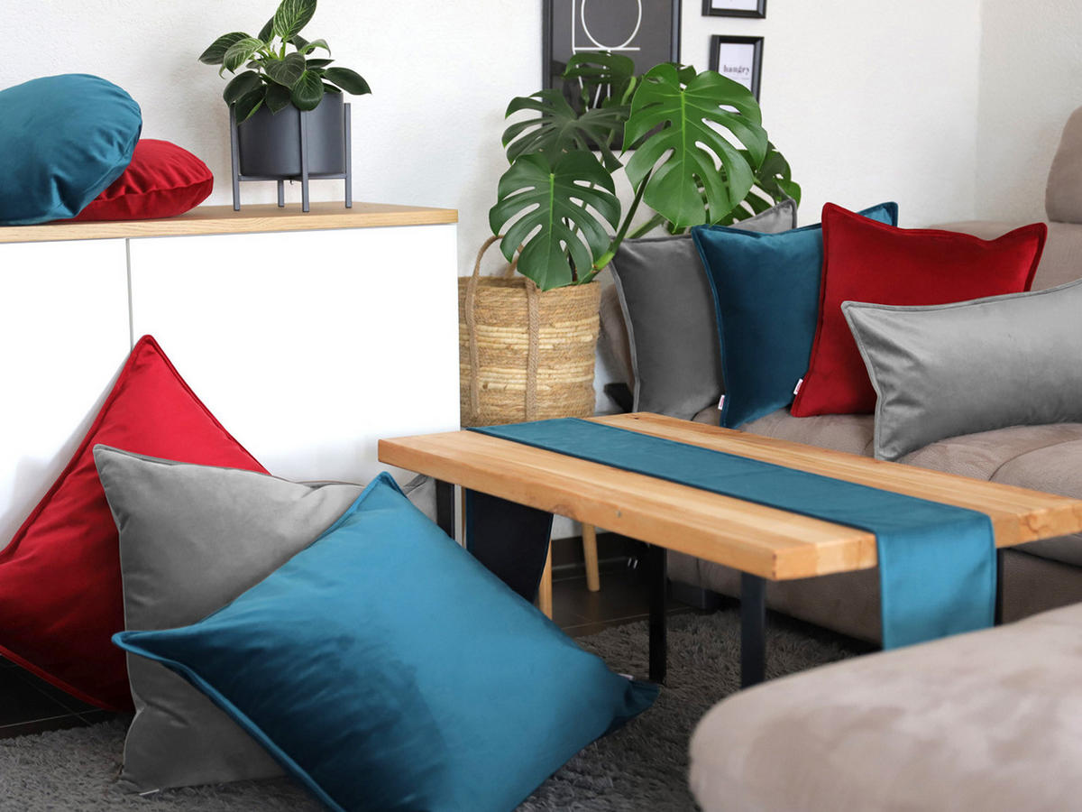 KISSENHÜLLE Samt&Sonders petrol 50/30 cm - Petrol, Textil (30/50cm) - beties Heimtextil