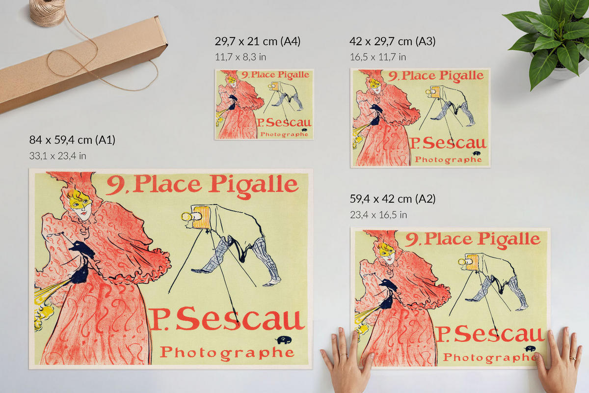 POSTER - 42x29 cm (A3) - Henri de Toulouse-Lautrec - Der Fotograf Sescau - Rot, Textil (42/29.7/0.1cm) - TULUP