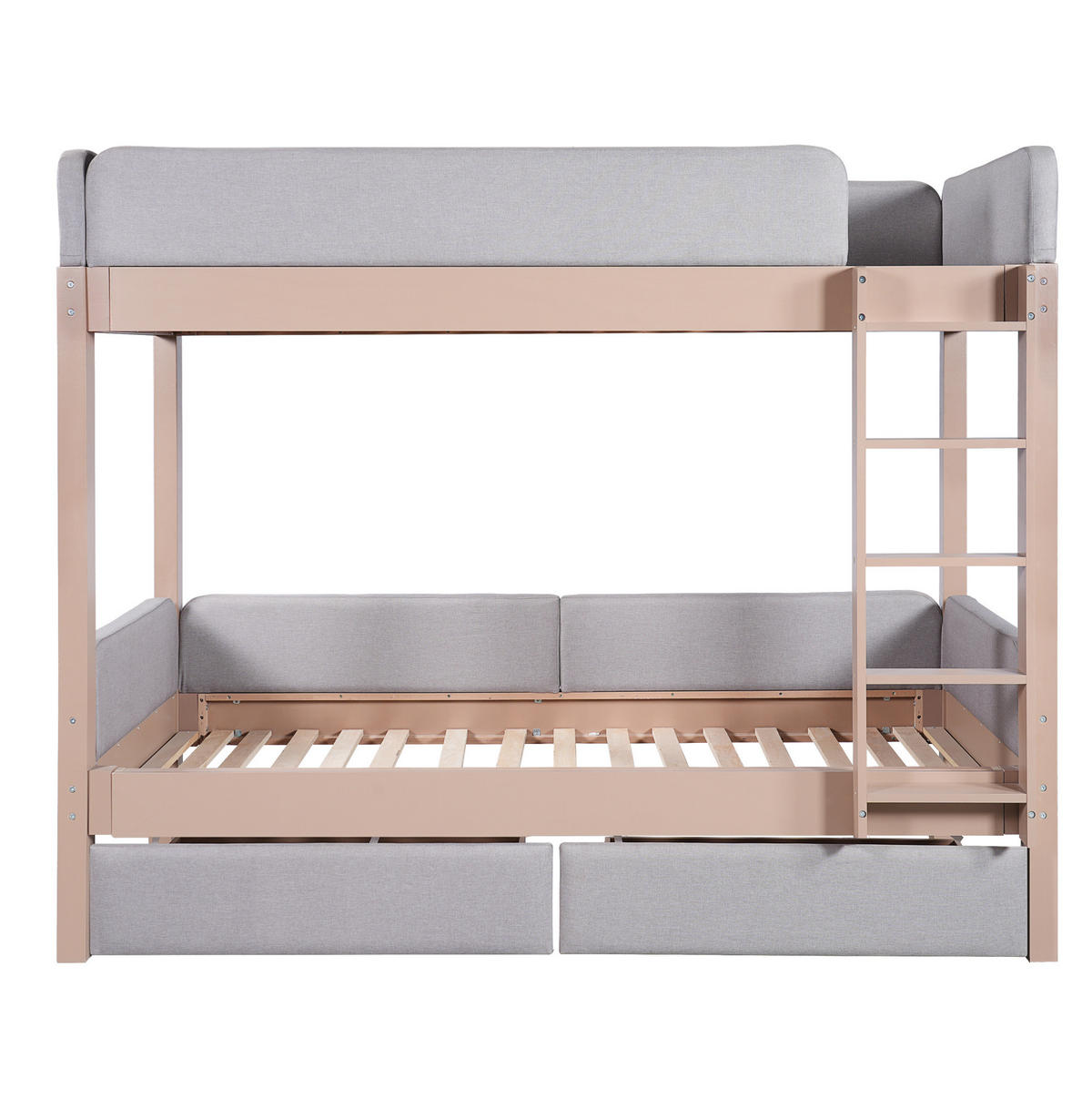 ETAGENBETT 90/200 cm Grau/Natur mit 2 Schubladen und gerader Treppe - Grau, Holz (90/200cm) - Flora Grace