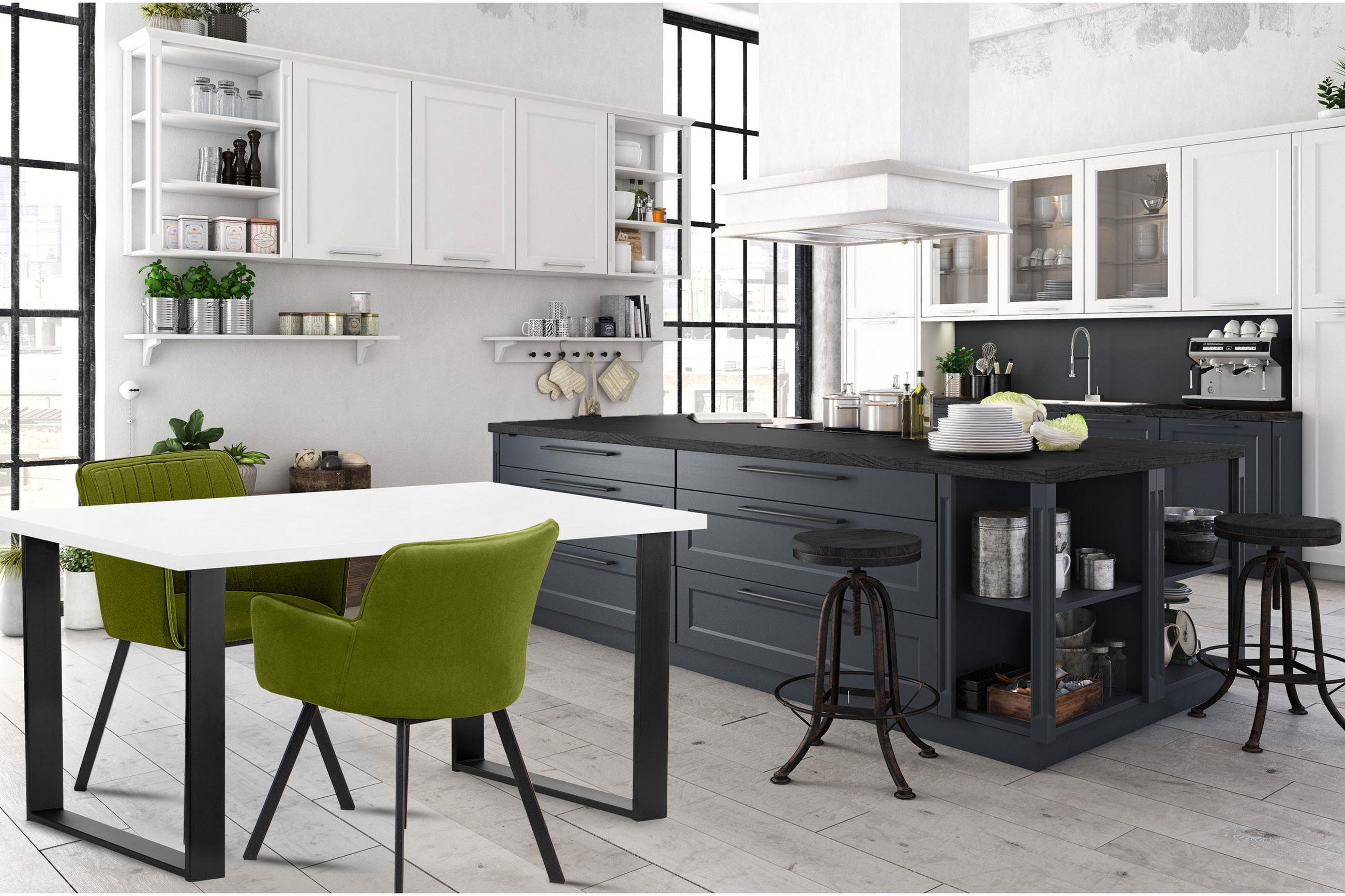 ESSTISCH CETO rechteckig Loft-Stile, weiß - Schwarz/Weiß, Holz/Metall (80/125/77cm) - KONSIMO®