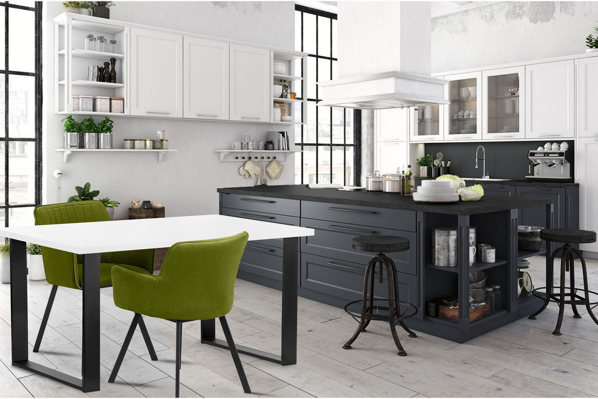 ESSTISCH CETO rechteckig Loft-Stile, weiß - Schwarz/Weiß, Holz/Metall (80/125/77cm) - KONSIMO®